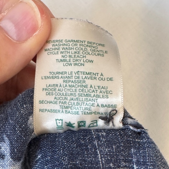 ROOTS‎ Men's M 100% Linen Allover Lakes Print Button Up Shirt Blue Summer Resort - Picture 9 of 13